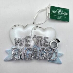 Kurt S Adler Were Engaged Christmas Ornament White Hearts Silver Glitter A2063